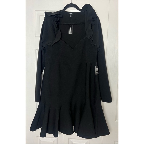 Express Black Sweetheart Neck Ruffle Fit & Flare Sweater Knit Dress Size XL - Picture 7 of 8